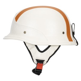 LNCHAO German Style M35 Handmade Leather Retro Motorcycle Helmet 1/2 Vintage Half Face Helmet for Adults Men & Women DOT Approved,Open Face Helmets for Cruiser Scooter Chopper (Stripe White,Large)