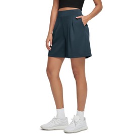 ODODOS Modal Soft Wide Leg Shorts for Women 6" High Waist Casual Relaxed Shorts with Pockets, Deep Blue, XX-Large