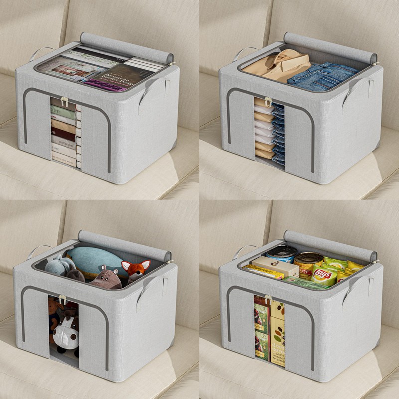Pinkpum 3 Pack Clothes Storage Bins with Metal Frame, Closet