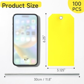 100 Pcs Waterproof Tags Writable Plastic Tags for Labeling Tag with Wire Tie Large Heavy Duty Tags Moving Tags Pipe Tags for Outdoors Car Garage Storage Box Equipment Parts (Yellow, 6 1/4" x 3 1/8")