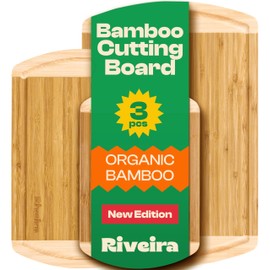 Riveira Two Tone Bamboo Wood Cutting Board – Versatile And Durable: Set Of 3 Pcs Rectangular Wooden Cutting Board – Natural Wooden Cutting Boards For Kitchen – Complete Bamboo Wooden Chopping Board