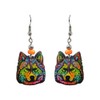 Wolf Dangle Earrings (Art-Wolf-Face/Rainbow)