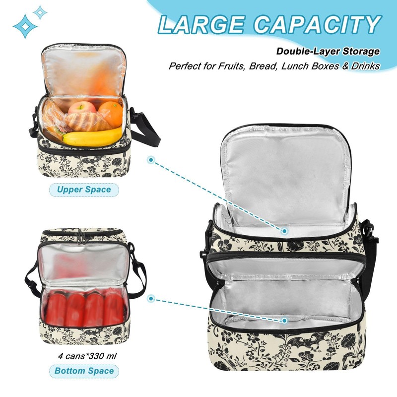 CBBYY Goth Bat Insulated Lunch Bag for Women Men Double