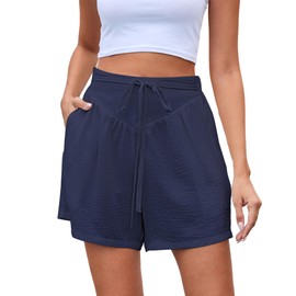 Eddoyee Shorts Women Summer Causal Women Shorts Drawstring Elastic Waist with Pockets Beach Short Pants Blue XL