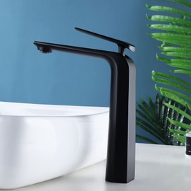 TOCALOCA Black Bathroom Faucet Tall Vessel Sink Faucet Matte Black Bathroom Sink Faucet, Single Handle 1 Hole Cold and Hot Water Mixer Vanity Sink Tap