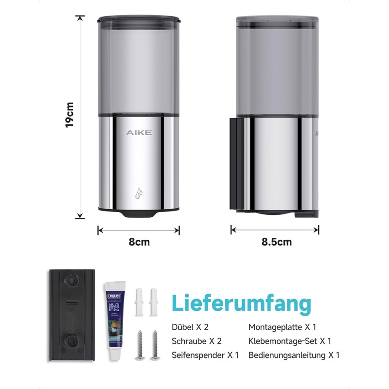 AIKE Automatic Soap Dispenser for Liquid Soap for Wall Mounting,