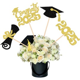 12 PCS Double Sided 2025 Graduation Party Centerpiece Sticks for Table - Congrats Class of 2025 Table Toppers - Gold Party Decorations Supplies