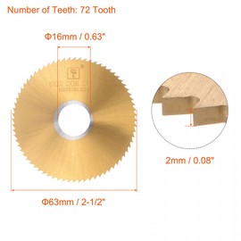uxcell Circular Saw Blade, 63mm (2-1/2") Dia 2mm Thick 72 Tooth, M35 Cobalt High Speed Steel Titanium Coated Milling Cutter with 16mm Arbor for Stainless Steel Copper