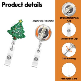 Christmas Tree Badge Reel,Cute Felt Badge for ID Card Badge,Embroidered Telescoping Retractable Badge Holder Alligator Clip Accessories for Nurse,Medical Worker,Nursing Student,Teacher