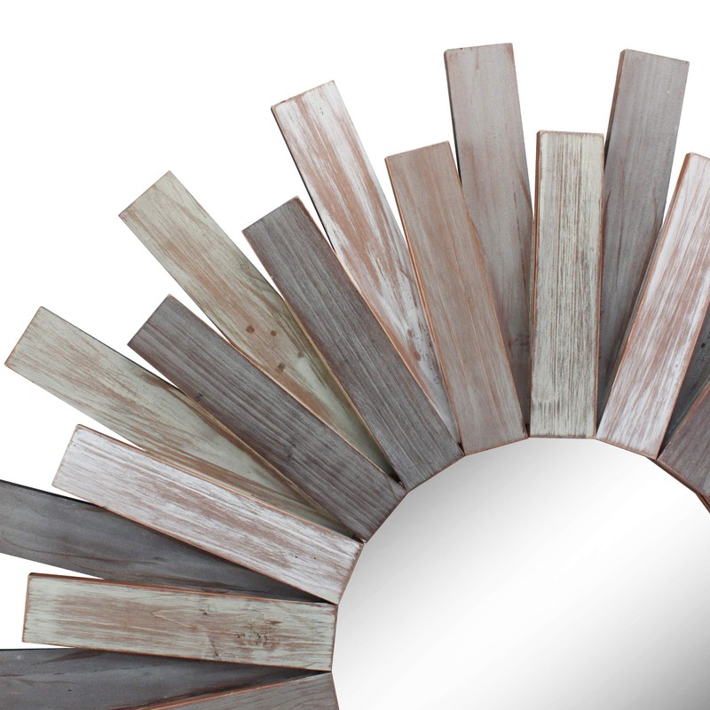Stonebriar Large Round 32" Wooden Sunburst Wall Mirror with Attached