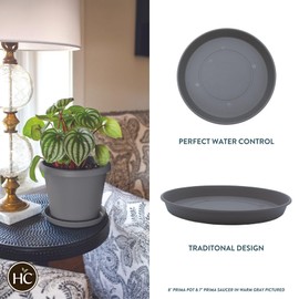 The HC Companies 7 Inch Round Prima Plastic Plant Saucer - Indoor Outdoor Plant Trays for Pots - 7.09 Inchx7.09 Inchx0.87 Inch in Warm Gray