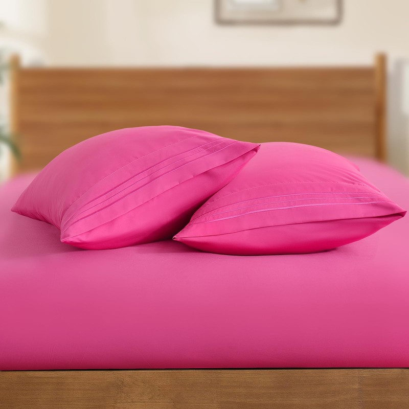 Horbaunal 2 Pack Microfiber Pillowcases Standard Size Hot Pink Bed