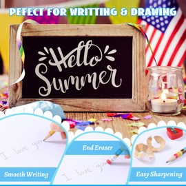 Fainne 36 Pcs Beach Themed Cool Summer Pencils Bulk Fun Wooden Assorted Colorful Pencils with Eraser for Reward Office Supply, 6 Style