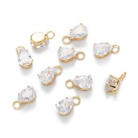 DanLingJewelry 10pcs Cubic Zirconia Brass Charms: Teardrop, Crystal Stone, Tiny, for Earrings, Bracelets, Jewellery Making