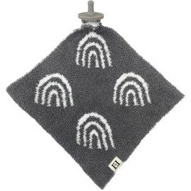 Rainbow Baby Lovey Pacifier Holder 10"x10" - Cuddly Soft Knitted Soothie Reversible Mini Comfort Security Blanket - Snuggle Newborn Gift Essential for Babies Boys and Girls (Charcoal/White)