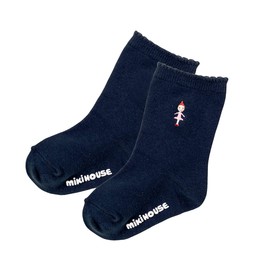 Miki House 11-9609-677 Socks, Crew Length, Simple, Made in Japan, For Girls, Babies, Kids, Children's Clothes, Kindergarten Commuting To School, navy