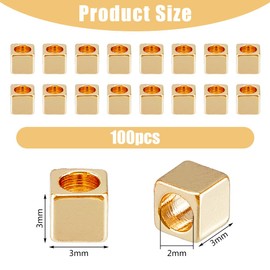 HOBBIESAY Pack of 100 Cube Beads Brass Gold Cube Beads Square Spacer Loose Charms Beads DIY Jewellery Accessories Bracelets Necklaces Earrings Crafts Right Angle 3 x 3 mm