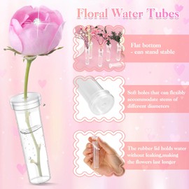 Tetutor 100 Pcs Single Rose Sleeve with Floral Water Tubes, Flower Water Tubes with Single Flower Sleeve, Diamond Pins and Ribbon, Flower Wrapping Bags for Valentine's Day, Flower Bags for Bouquets Valentine's Day Mother's Day