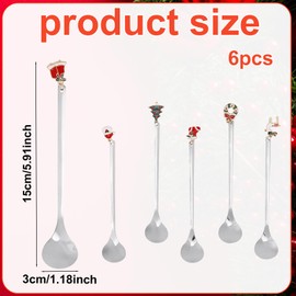 6pcs Christmas Stirring Spoons, 6 Style Stainless Steel Christmas Tea Coffee Spoons with Kawaii Santa Claus Xmas Tree Bell Wreath Stocking Elk Pedant for Drinks Dessert Xmas Party Favor