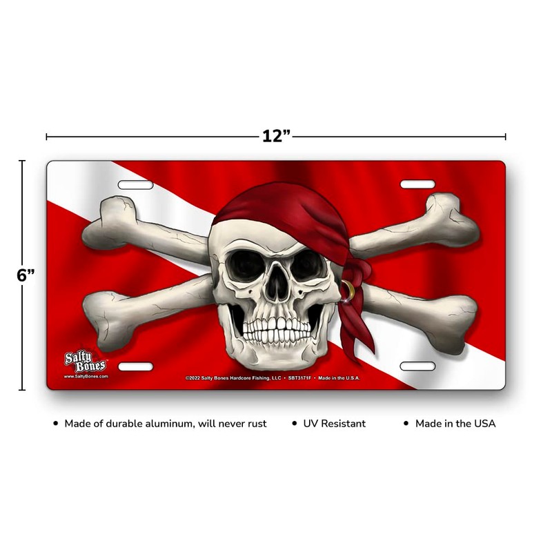 Salty Bones Skull and Crossbones on Dive Flag License Plate