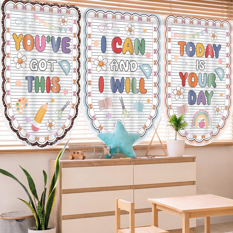 Irenare 8 Pcs 36x24'' Pastel Classroom Curtains for Windows School
