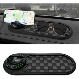 Multifunción Alfombrilla Antideslizante para Coche, Almohadilla Antideslizante para Tablero Giratoria con Soporte para Teléfono Portátil con Número de Estacionamiento Temporal, Montura Universal