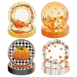 Fall Paper Plates-48Pcs 7“Thanksgiving Dessert Plates 4 Design Dinner Disposable Serving Autumn Party Supplies Decoration for Autumn Fall Thanksgiving Harvest Banquet Dining Party Picnic Wedding BBQ