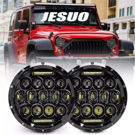 JESUO Pair 7" inch Round LED Headlights H4 High/Low Beam Fit Ford Mustang 1965-1973