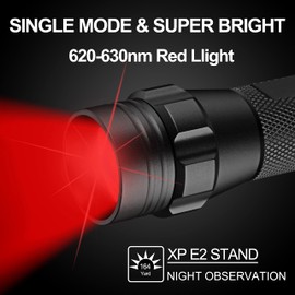 ULTRAFIRE Red Light Torch Single Mode LED Red Torch for Night Vision, Zoomable 620-630nm Red Light for Hunting, Portable Small Red Flashlight for Aviation Astronomy WF-508R