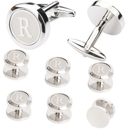 Dannyshi Mens Cufflinks and Studs Tuxedo Shirts Business Wedding Initials Alphabet A-Z Gift Set (R)