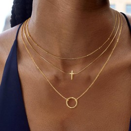 Amicon Layered Gold Necklaces for Women,14K Gold Plated Stackable Choker Necklaces for Women Trendy Layering Cross Pendant Chain Necklace Set Jewelry Gifts for Women