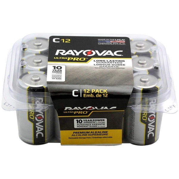 Rayovac Batteries ALC-12PPJ UltraPro Industrial Alkaline Battery, C Size, Standard, Black (Pack of 24) (ALC12-2)