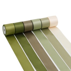 DINDOSAL Sage Green Ribbon 1.5 Inch Moss Green Double Face Satin Ribbon 6 Rolls Sage Ribbon for Wedding Green Ribbon for Crafts Ribbon for Gift Wrapping Hair Bows Making - 30 Yards