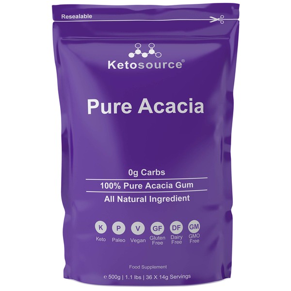 Ketosource® Pure Acacia Fibre | Zero Carbs & Calories | Prebioitic Soluble Fibre Supplement | Fits Fasting & Ketogenic Diet Lifestyles | 500g Pouch