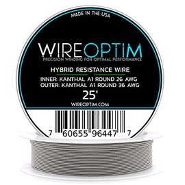 WIREOPTIM - 26 AWG Kanthal A1 Single Core - 36 AWG Kanthal A1 - Hybrid Resistance Wire - 25 Feet