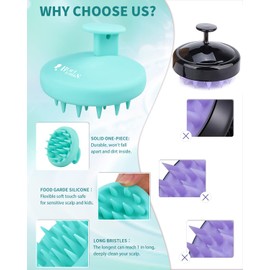 BEAUTLOHAS Silicone Scalp Massager Shampoo Brush, Shower Scrubber with Soft Bristles, Hair Growth & Dandruff Treatment, Wet/Dry Hair Massager for All Hair Types (Green)