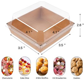 ZORRITA ZORRITA 50 Pack Small Paper Charcuterie Boxes with Clear Lids, 44 Inch Mini Cake Slice Boxes To Go Bakery Containers for Individual Desserts, Cookies, Strawberries, Treats (Brown)