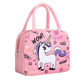 Cute Unicorn Insulated Lunch Box Bag for Kids Reusable Durable Lightweight Unicorn Lunch Bag for Girls School Travel Beach Camping Pink