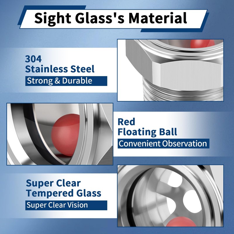 Boltigen Sight Glass Replacement for Air Compressor, 2'' NPT Stainless