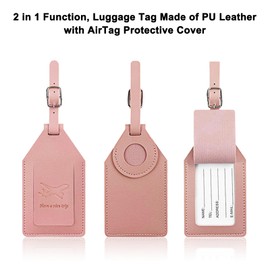 NebulaGlam Pack of 2 Suitcase Tags, Suitcase, Luggage Tag Made of PU Leather with AirTag Protective Case, Luggage Tag with Address Label, Privacy Protection (Black + Pink)