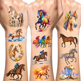 Horse Temporary Tattoos | Horse Birthday Party Decorations Floral Party Favors Supplies Décor Accessories Stickers Gift Idea For Kids Boy Girl Teen Adult 60Pcs 4 Sheets Pre-cut