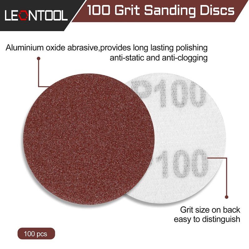 LEONTOOL Sanding Discs 3 Inch 100 Grit Hook and Loop