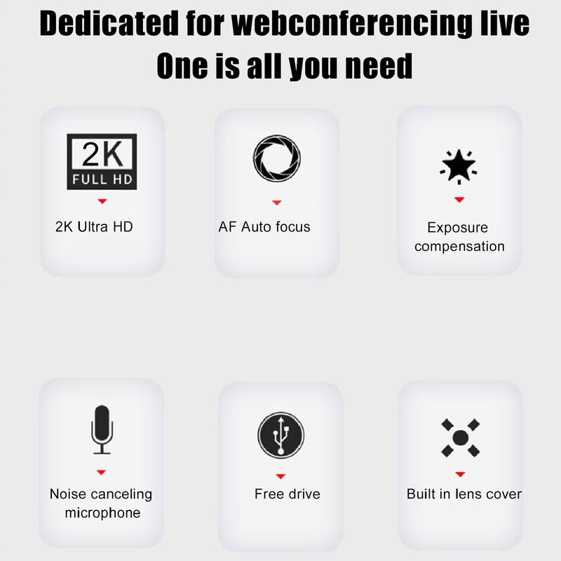 PC Webcam with Microphone 2K 30 Frame Auto Focus FHD