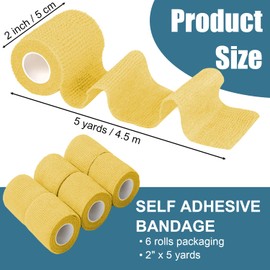 6 Pack Self Adhesive Bandage Wrap, SAREAL 2" x 5 Yards Athletic Wrap Self Adhesive,Vet Wrap,Tattoo Grip Tape,Sports Tape Bulk for First Aid Supplies and Wrist Sprains Protection