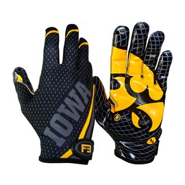 Scale Wear Design University of Iowa Hawkeyes Football Gloves with Super Stick-Tach Silicone Grip Palms. Men's & Youth Boys Sticky Football Receiver Gloves (Black, Adult-M)