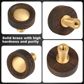 SALISENG- Wooden Brass Cabinet Drawer Knobs 5 Pack, 1.1 Inch Dresser Drawer Vanity Pulls, Modern Furniture Door Hardware Pulls for Cupboard Closet Wardrobe