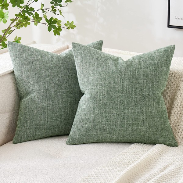 MIULEE Pack of 2 Decorative Linen Burlap Pillow Covers Square