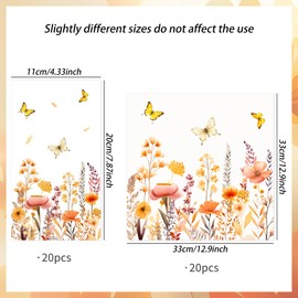 40 PCS Fall Wildflower Party Supplies Floral Napkins Thanksgiving Table Decorations Fall Autumn Harvest Baby Shower Birthday Wedding Bridal Shower Party Supplies