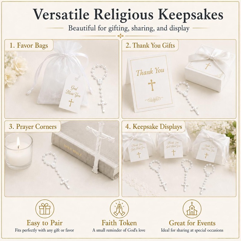 XIPENGKEJI 24 Pcs Mini Rosary Favors, Baptism Rosaries with Angel
