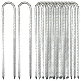JOIKIT 12 Pack 12 Inch Silver U Shaped Trampolines Rebar Stakes, 5/16" Thick Heavy Duty Galvanized Steel Landscape Garden Ground Anchor Stakes Securing Pegs for Swing Set, Anchoring Tents, Trampoline